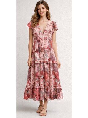 BaeVely Women's Dress Maxi Dress Orange Patchwork Women’s Size Large